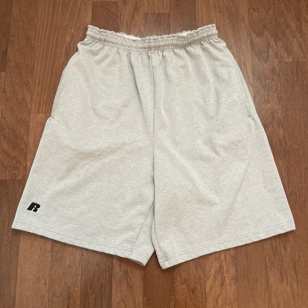 Russell Athletic Gym Shorts Mens M Light Gray Elastic Waist Drawstring Casual